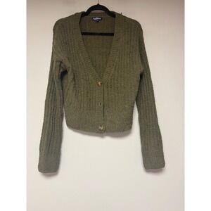 Freshman 1996 Olive Green Popcorn Knit Cardigan Sweater V-Neck‎ Medium